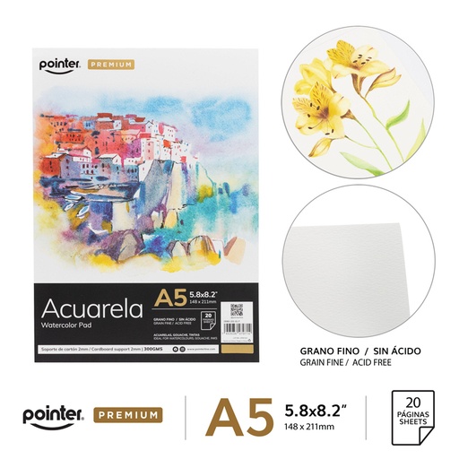 [DBWA-300-A5-P] LIBRETA PARA ACUARELA A5 x20 HOJAS