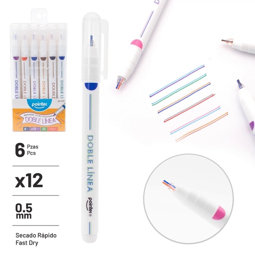 [WC-2213] MARCADOR PUNTA ULTRA FINA DOBLE LINEA x6PZAS
