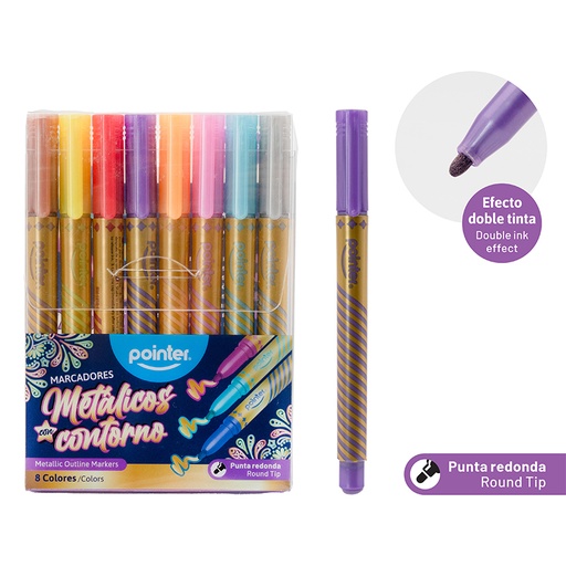 [SM-1910-G] MARCADORES ESCARCHADOS CONTORNO DE COLOR x8PZS