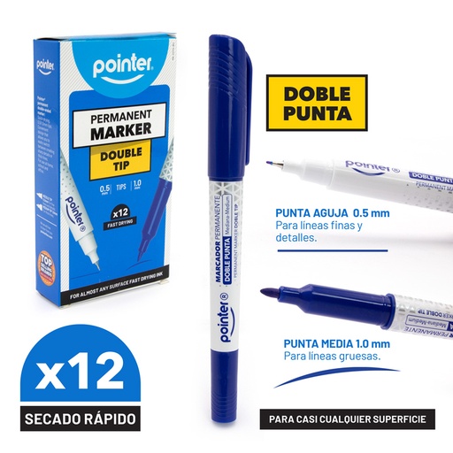 [MK-22114-BU] MARCADOR PERMANENTE AZUL DOBLE PUNTA