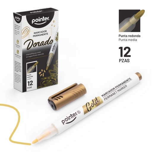 [MK-2290-GD] MARCADOR PERMANENTE DORADO x12pzs