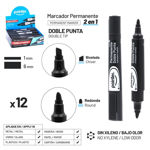 [PM-1807-BK] MARCADOR PERMANENTE NEGRO DOBLE PUNTA
