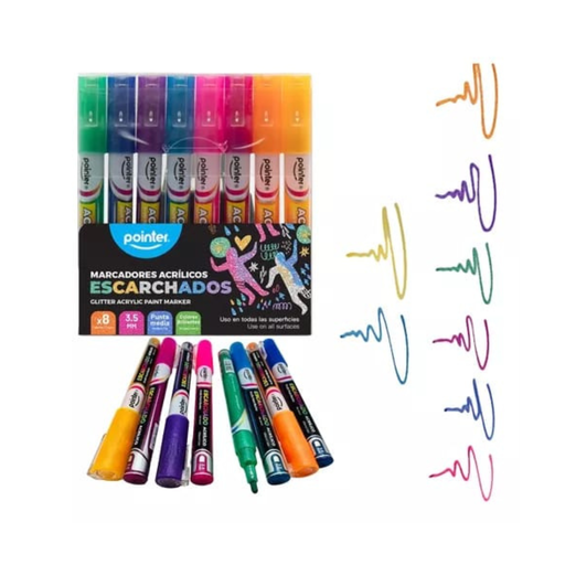 [AMK-2108-GT] MARCADORES ACRILICOS ESCARCHADO x 8 PZAS.