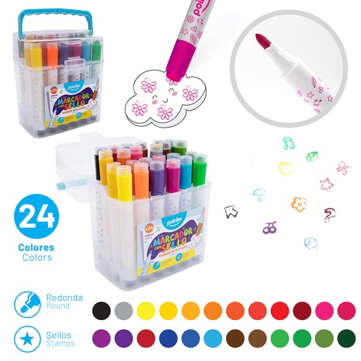 [WC-209-24] SET DE MARCADORES CON SELLO x24 COLORES