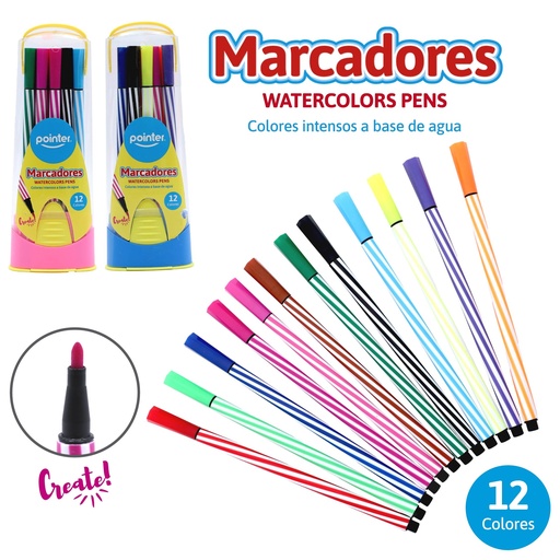 [WC-900-12] SET DE MARCADORES DELGADOS A BASE DE AGUA x12 COLORES