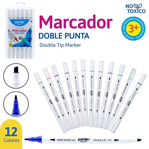 [WC-1917-12] MARCADORES DOBLE PUNTA x 12 COLORES