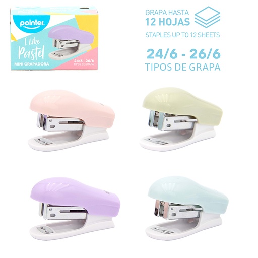[ST-2357] MINI GRAPADORA PASTEL - 12 HOJAS