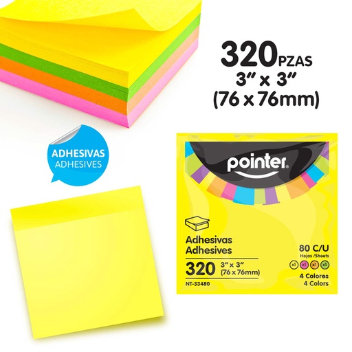 [NT-33480] NOTAS ADHESIVAS NEON - 3x3" x320 HOJAS