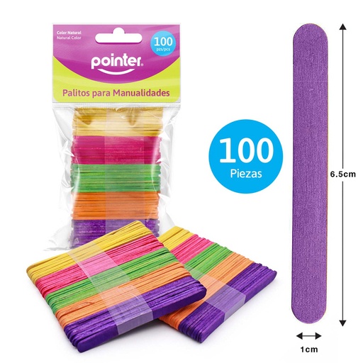 [65-CW-100CO] PALITOS DE COLORES PARA MANUALIDADES x100PZAS
