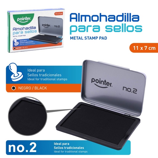 [SP-2000-BK] ALMOHADILLA PARA SELLO METALICA 11 X 7CM TINTA NEGRA