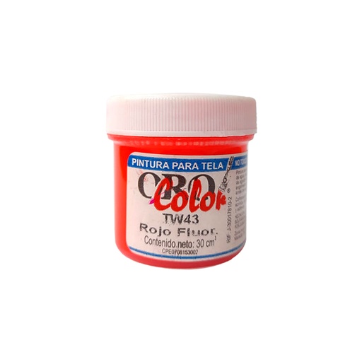 [TW43] PINTURA TEXTIL ROJO NEON 30ML 