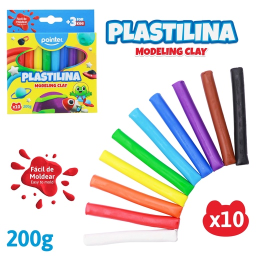 [PST-10200] PACK DE PLASTILINAS PARA MOLDEAR x10 COLORES
