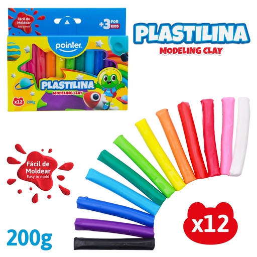 [PST-12200B] PLASTILINA x12 COLORES