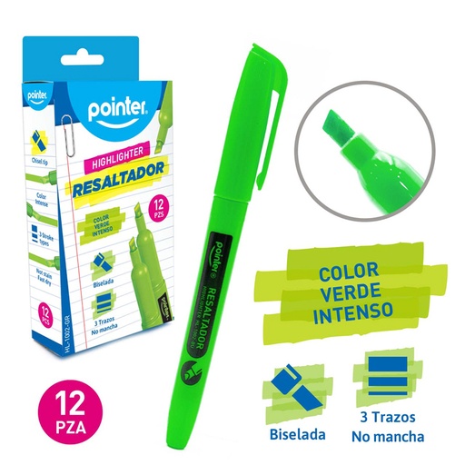 [HL-1002-GR] RESALTADOR FLUORESCENTE DELGADO VERDE 