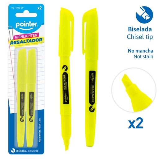 [HL-1002-2P] RESALTADOR FLUORESCENTE DELGADO AMARILLO x2PZS.