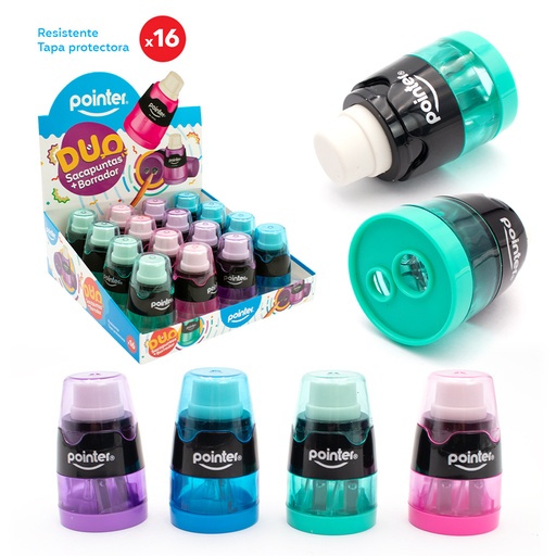 [SH-22108] SACAPUNTAS PLASTICO DOBLE CON DEPOSITO Y BORRADOR