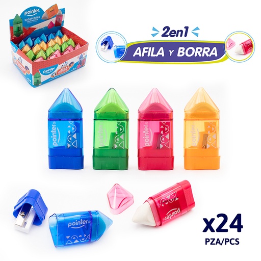[SH-924] SACAPUNTAS PLASTICO CON DEPOSITO Y BORRADOR 