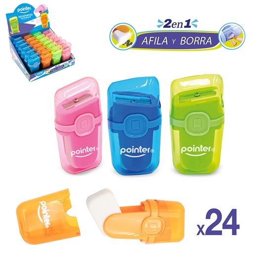 [ER-1809] SACAPUNTAS CON DEPOSITO + BORRADOR x 24 PIEZAS