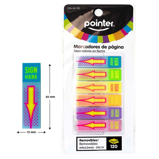 [STN-04-120] MARCADORES DE PAGINA ADHESIVOS - 4.4 x 1.2CM x120UND