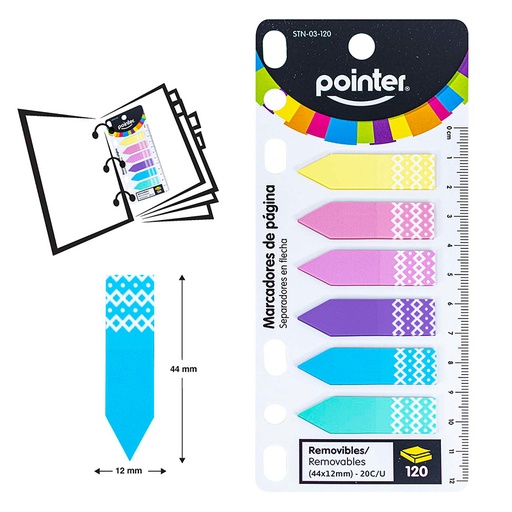 [STN-03-120] MARCADORES DE PAGINA ADHESIVOS - 4.3 x 1.2CM x120UND