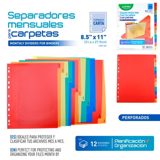 [FL-1711-12] SEPARADORES PLASTICOS MENSUALES PARA CARPETAS (12 DIVISIONES)