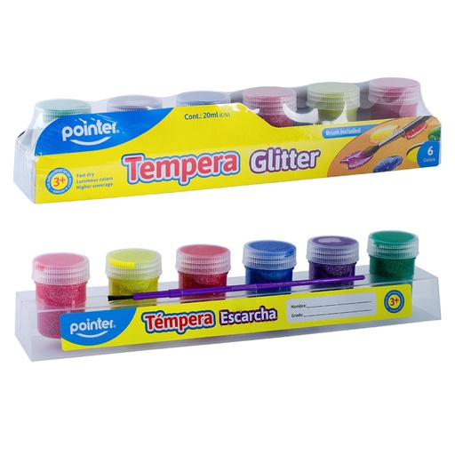 [GL-0620] SET DE TEMPERA CON ESCARCHA x6 COLORES + PINCEL