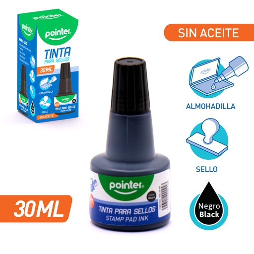 [INK-30-BK] TINTA NEGRA PARA ALMOHADILLA DE SELLOS - 30ML