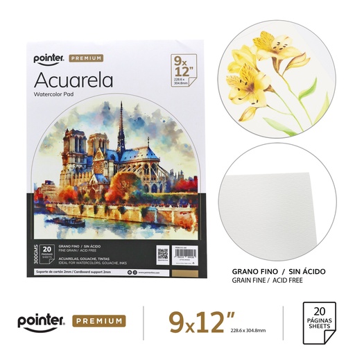 [PRDW-912-300] LIBRETA PARA ACUARELA 9x12" x 20 HOJAS