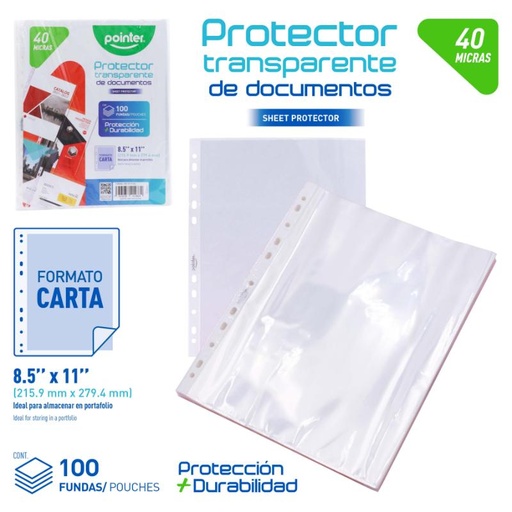 [PNT-FP-4-100] FUNDA PROTECTORA TRANPARENTE 40 MICRAS - TAMAÑO CARTA 21,5x27,9Cm