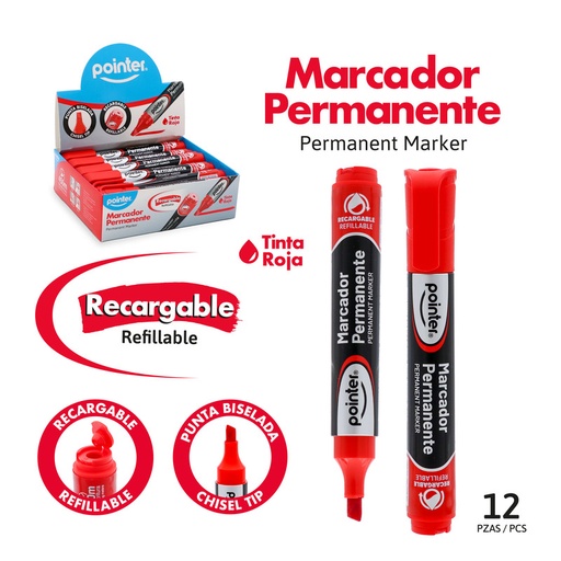 [MK-2425-RD] MARCADOR PERMANENTE ROJO x 12 PZAS