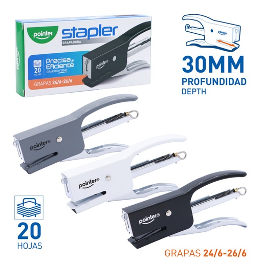 [ST-2454] GRAPADORA METALICA TIPO PINZA - 20 HOJAS