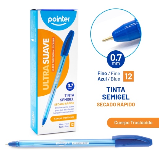 [BP-1007-A] BOLIGRAFO SEMIGEL AZUL - ULTRA SUAVE 0.7MM