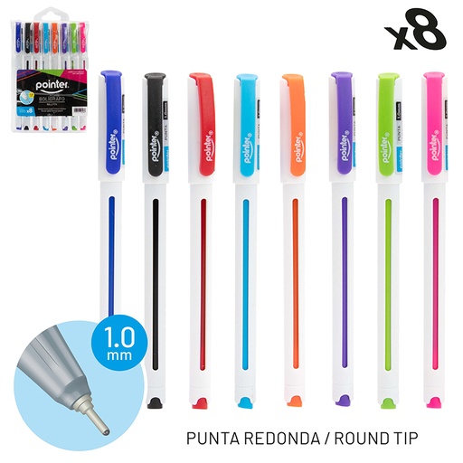 [BP-7010-8AC] BOLIGRAFOS DE COLORES 1.0MM CUERPO TEXTURIZADO x8UND