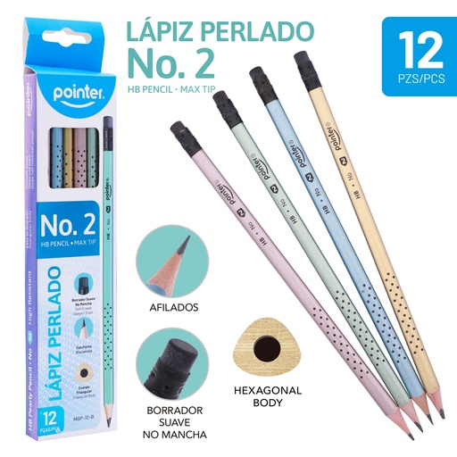 [MGP-12-B] LAPIZ PERLADO DE GRAFITO 2HB - CUERPO TRIANGULAR x12PZS