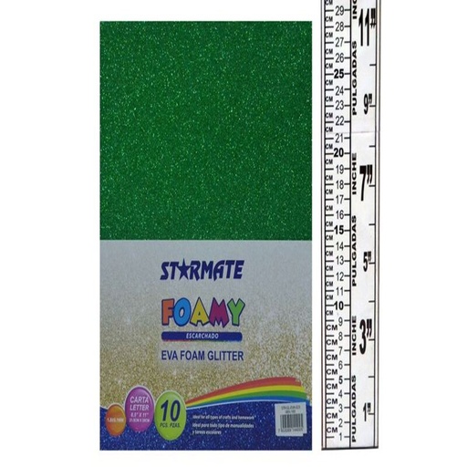 [STR-GL-EVA-023] FOAMY C/ESCARCHA 21.5X 28CM VERDE