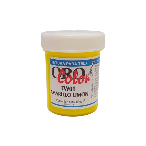 [TW01] PINTURA TEXTIL AMARILLO LIMON 60ML