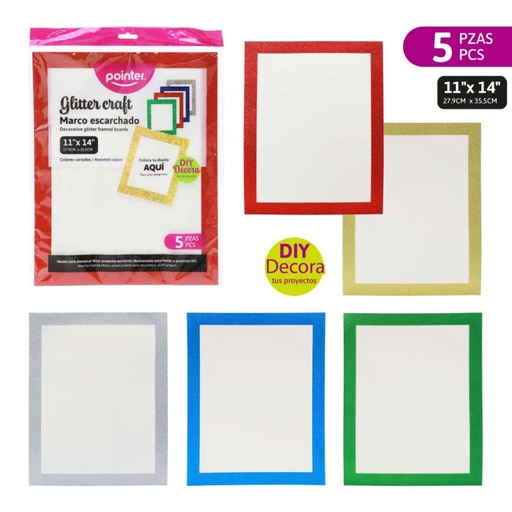 [ANC-2463] CARTONCILLO CON MARCO DE COLOR x 5 PIEZAS (11"x14")