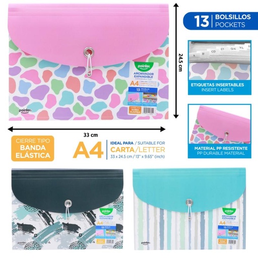[FL1-50] ARCHIVADOR 13 BOLSILLOS CARTA/A4 24,5x33Cm