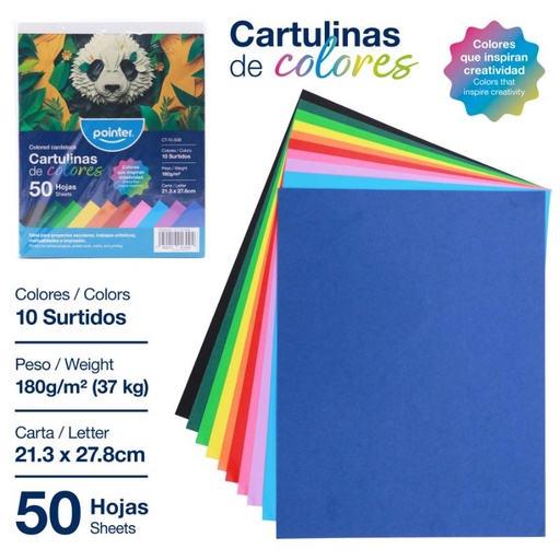 [CT-10-50B] CARTULINA DE COLORES 50 HOJAS