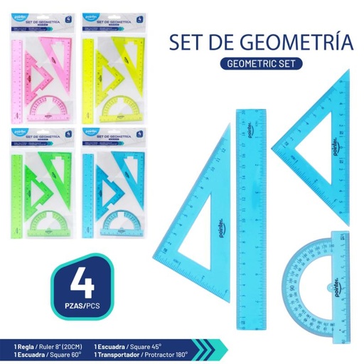 [RU-24112-20] SET DE REGLAS GEOMETRICAS 20CM 4 PIEZAS