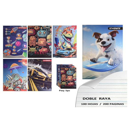 [SNB-100-3] CUADERNO GRAPADO 14.2X20,DOBLE RAYA 100PAG.,DISEÑO/ NIÑOS