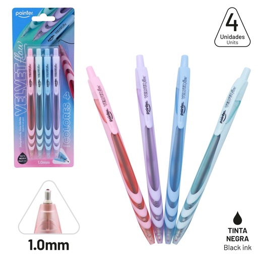 [HBP-2492-4B] BOLIGRAFO HIBRIDO TINTA NEGRA 1.0MM 4 PIEZAS