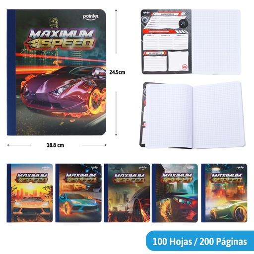 [COS-01-SQ] CUADERNO COSIDO A4 CUADRICULADO x100 HOJAS (CARROS)