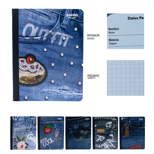 [COS-12-SQ] CUADERNO COSIDO CUADRITOS 200 PAGINAS (JEANS)