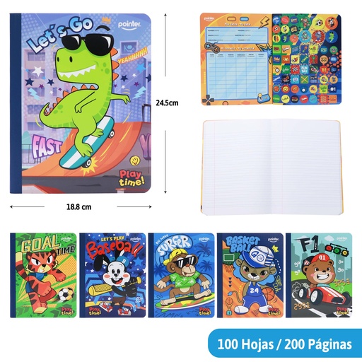 [COS-09S-DL] CUADERNO COSIDO A4 DOBLE LINEA x100 HOJAS (STICKERS)
