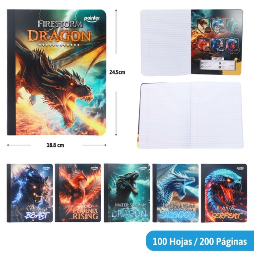 [COS-23] CUADERNO COSIDO RAYA ANCHA 200 PAGINAS (DRAGON)