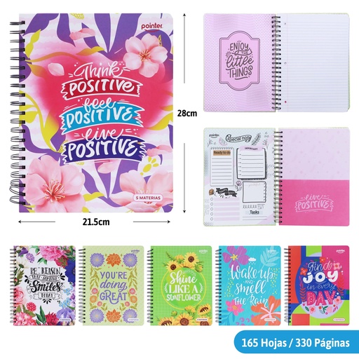 [ESP-16-5M] CUADERNO ESPIRAL 5 MATERIAS 330 PAGINAS (LETTERING)
