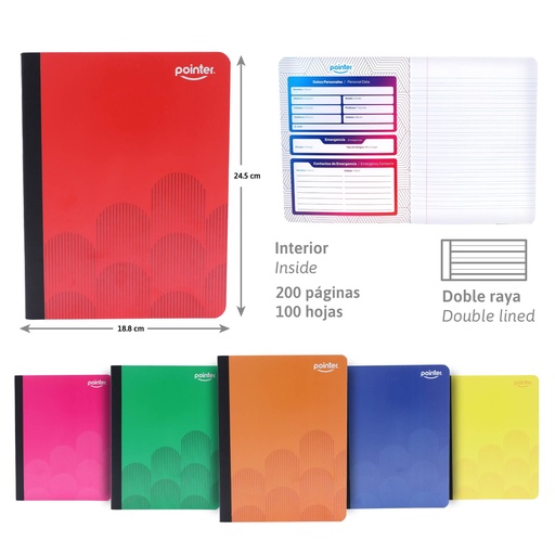 [COS-14-DL] CUADERNO COSIDO DOBLE LINEA 200 PAGINAS (COLOR)