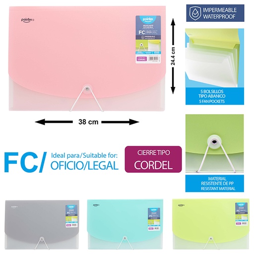 [FL1-04-FC] ARCHIVADOR EXPANDIBLE OFICIO 5 BOLSILLOS - 21,6x35,6CM