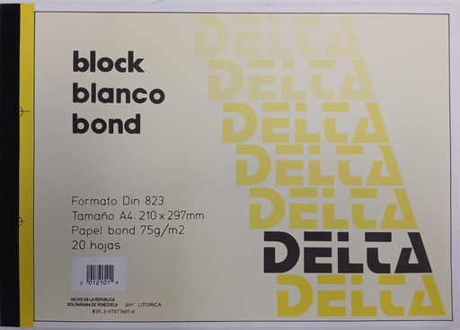 [12101] BLOCK BLANCO BOND DELTA AMARILLO DIN/A4 - 20HJ 21x29,7CM